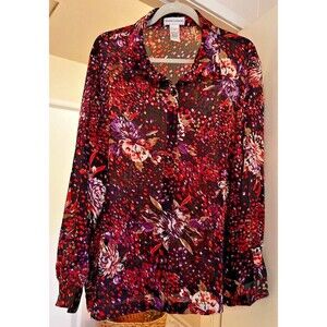 Drapers & Damons Semi Sheer Long Sleeve Button Front Shirt Size 1X  Black Red